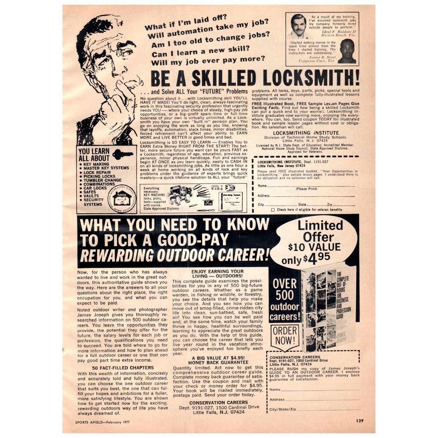 Learn to Be A Locksmith - Conservation Careers Little Falls NJ 1977 Ad D25