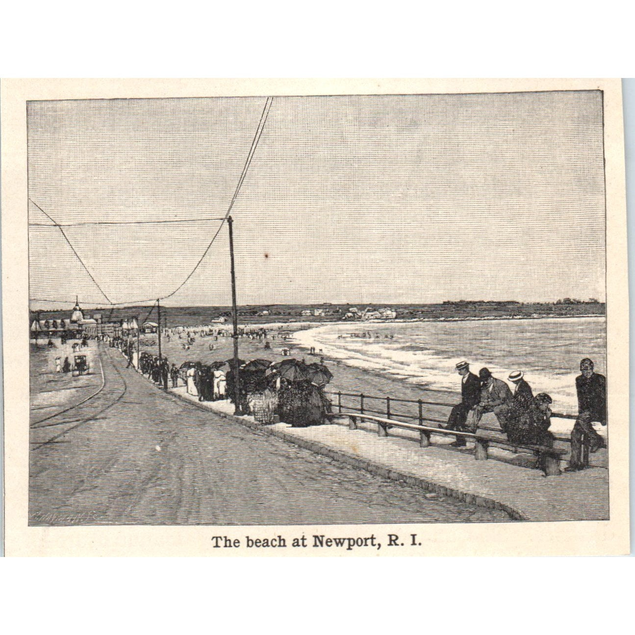 View of the Beach at Newport Rhode Island 1901 Engraving AF2-P3