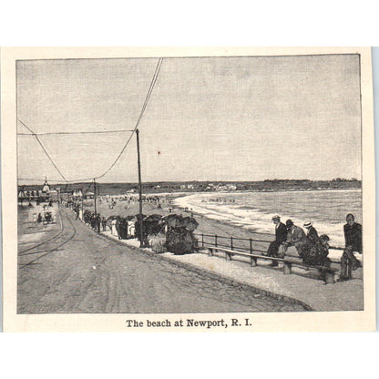 View of the Beach at Newport Rhode Island 1901 Engraving AF2-P3