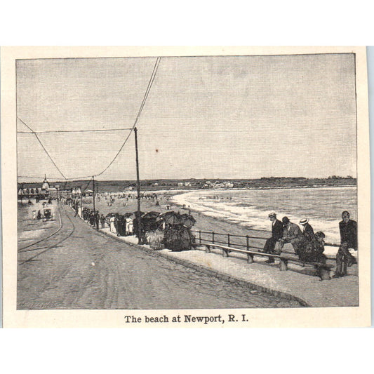View of the Beach at Newport Rhode Island 1901 Engraving AF2-P3