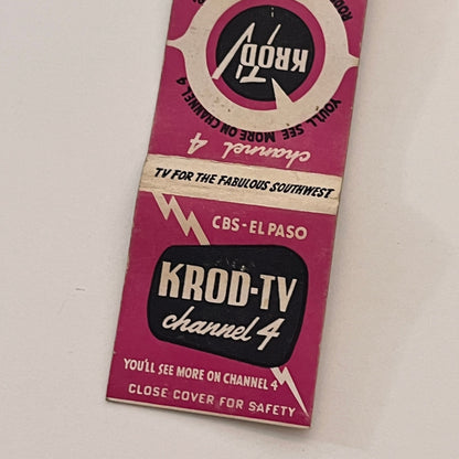 KROD TV Channel 4 CBS El Paso Vintage Matchbook Cover TB6-MB2-2