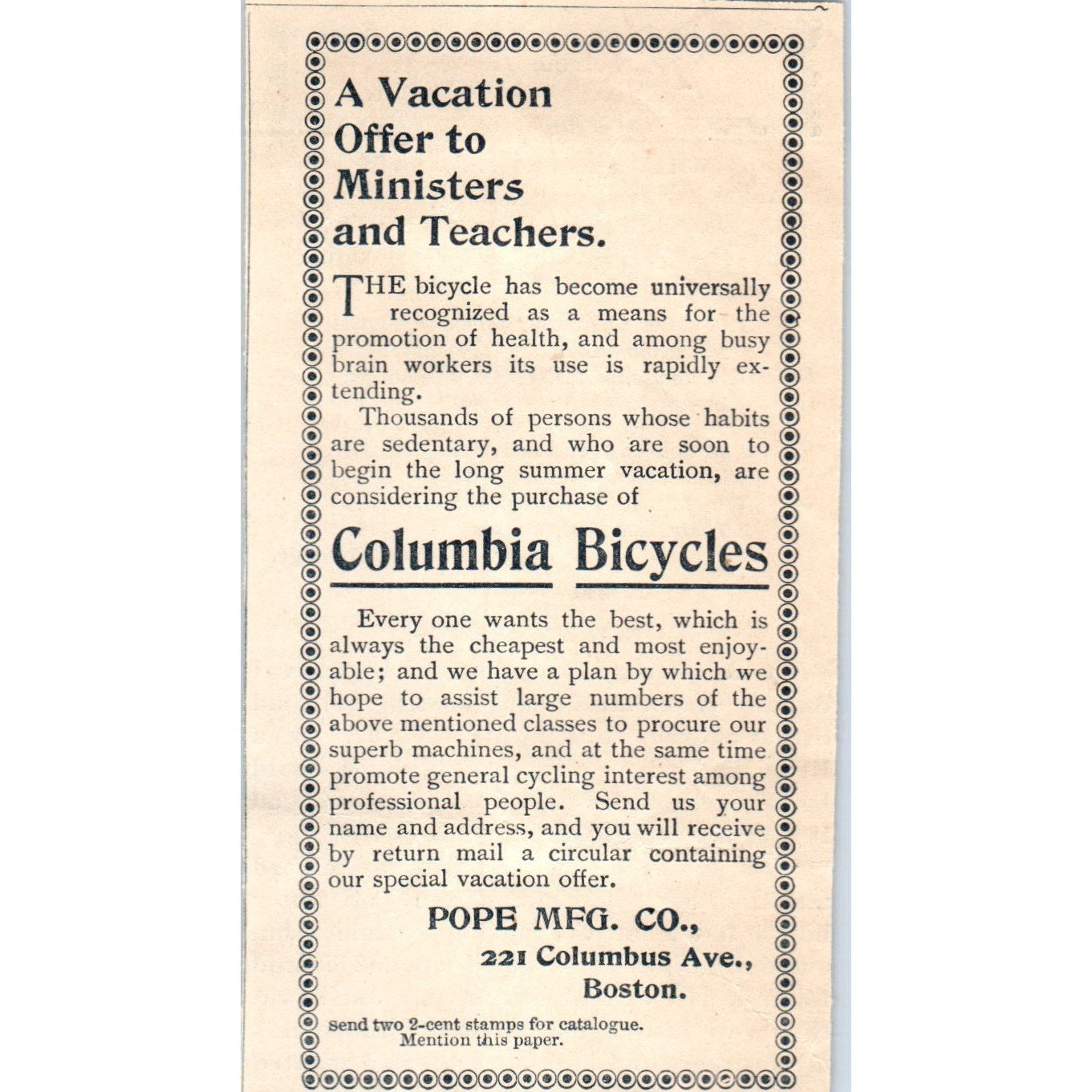 Columbia Bicycles Pope Mfg. Co. Boston 1894 Ad AB6-SL1