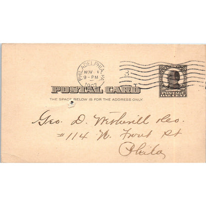 1907 Ogden & McNabb Painters And Decorators Philadelphia Postal Mailing Card PE6