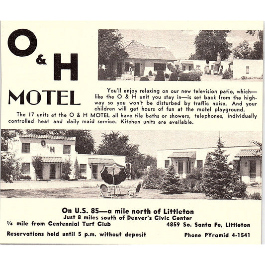 O&H Motel, Overland Motel Littleton CO 1958 Ad AG1-H1