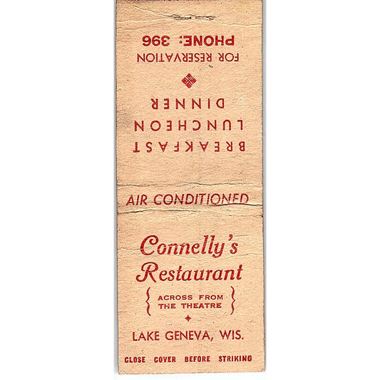 Connelly's Restaurant Lake Geneva WI Vintage Matchbook Cover SF3-Y8