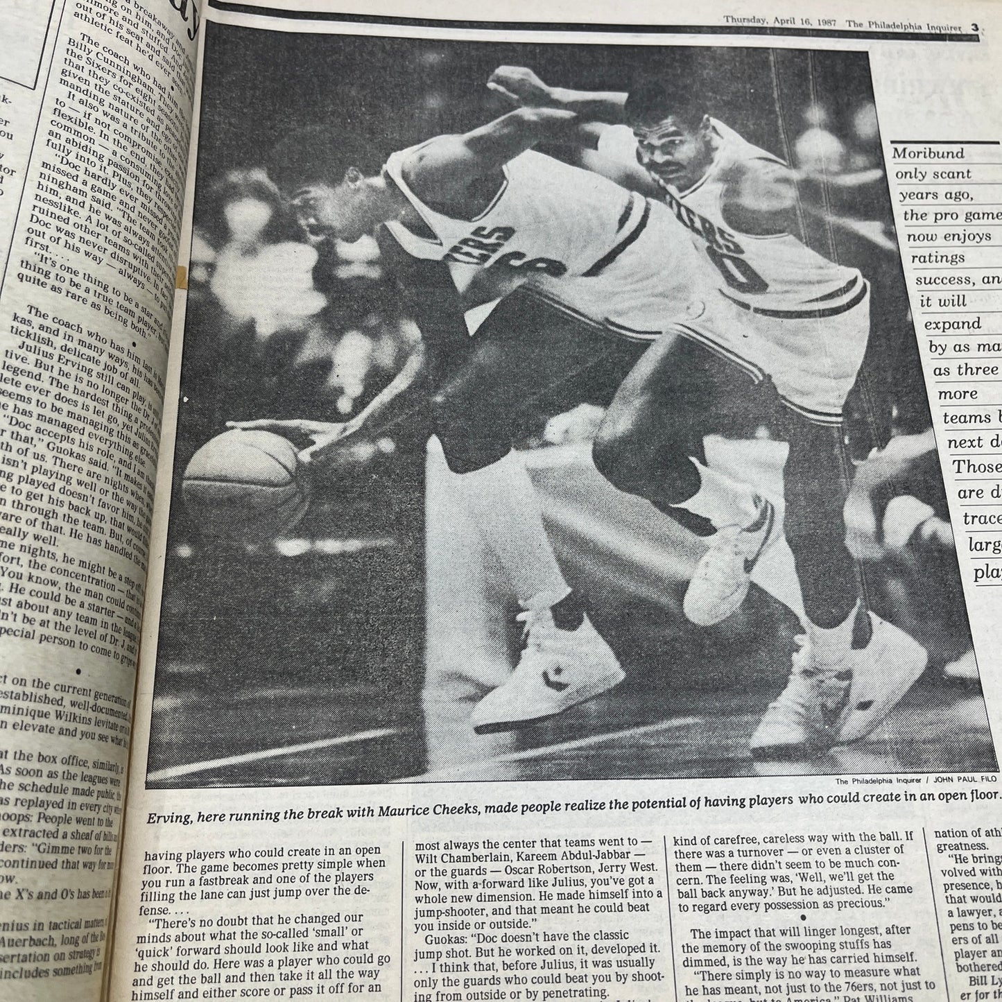 Philadelphia Inquirer April 16 1987 Julius Erving Retirement Tribute Issue TK3