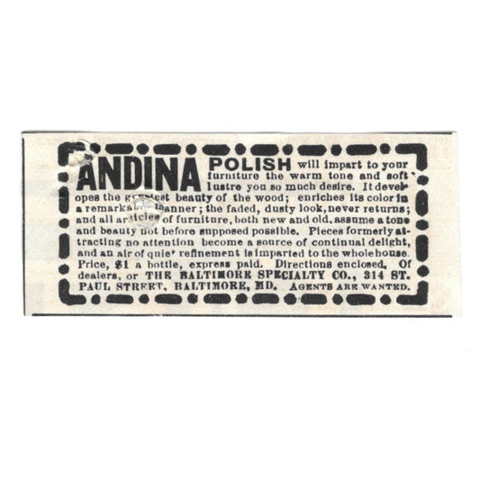 Andina Polish Baltimore Specialty Co Baltimore MD c1890 Victorian Ad AE9-CH2