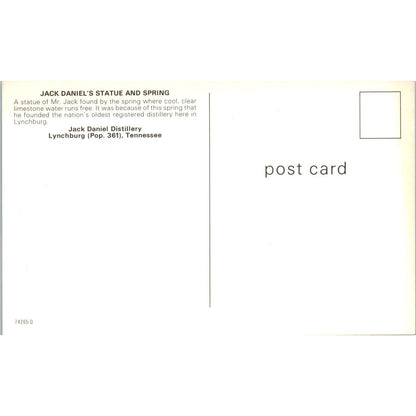 Jack Daniel's Statue and Spring Lynchburg TN Vintage Postcard PD5