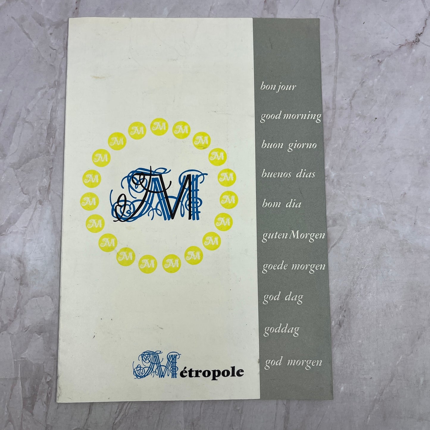 Vintage Hotel Metropole Brussels Belgium Continental Breakfast Menu ML1-7