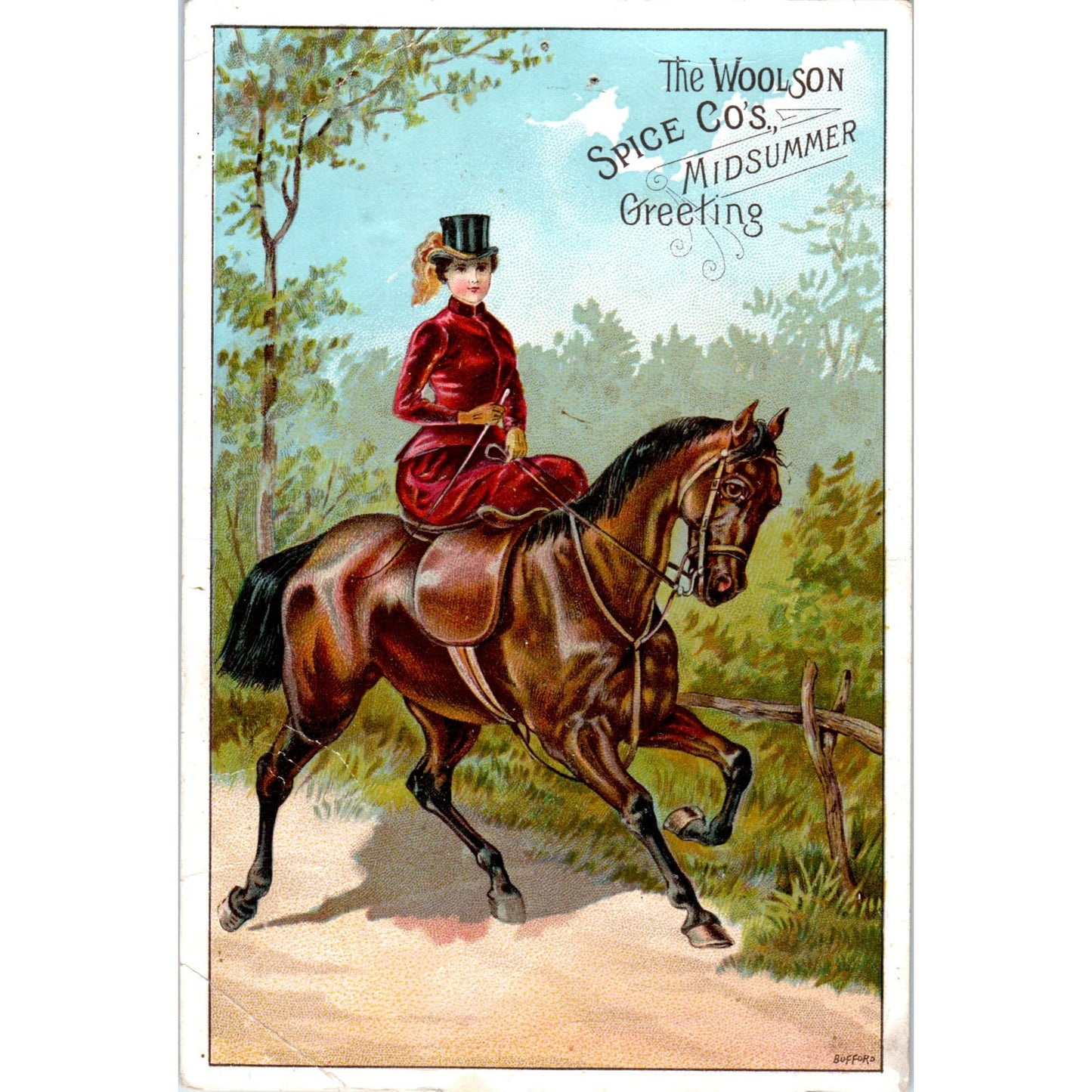 Woolson Spice Co. Lady Riding Horse Side Saddle Victorian Trade Card AD7