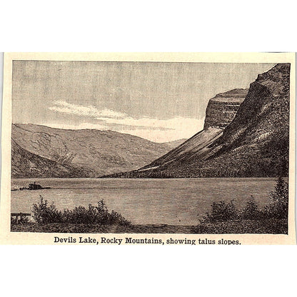 Devils Lake Rocky Mountains Talus Slopes 3x4" 1901 Engraving AF6-M10