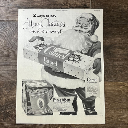 c1950 2 Ways to Say Merry Christmas Camel & Prince Albert Magazine Ad 10x13 V3