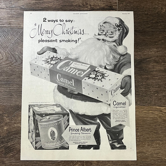 c1950 2 Ways to Say Merry Christmas Camel & Prince Albert Magazine Ad 10x13 V3
