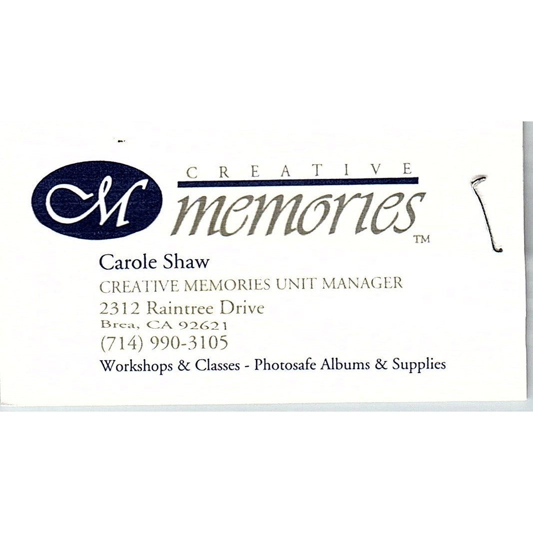 Creative Memories Carole Shaw Brea CA Vintage Business Card SC9-B9