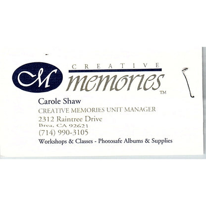 Creative Memories Carole Shaw Brea CA Vintage Business Card SC9-B9