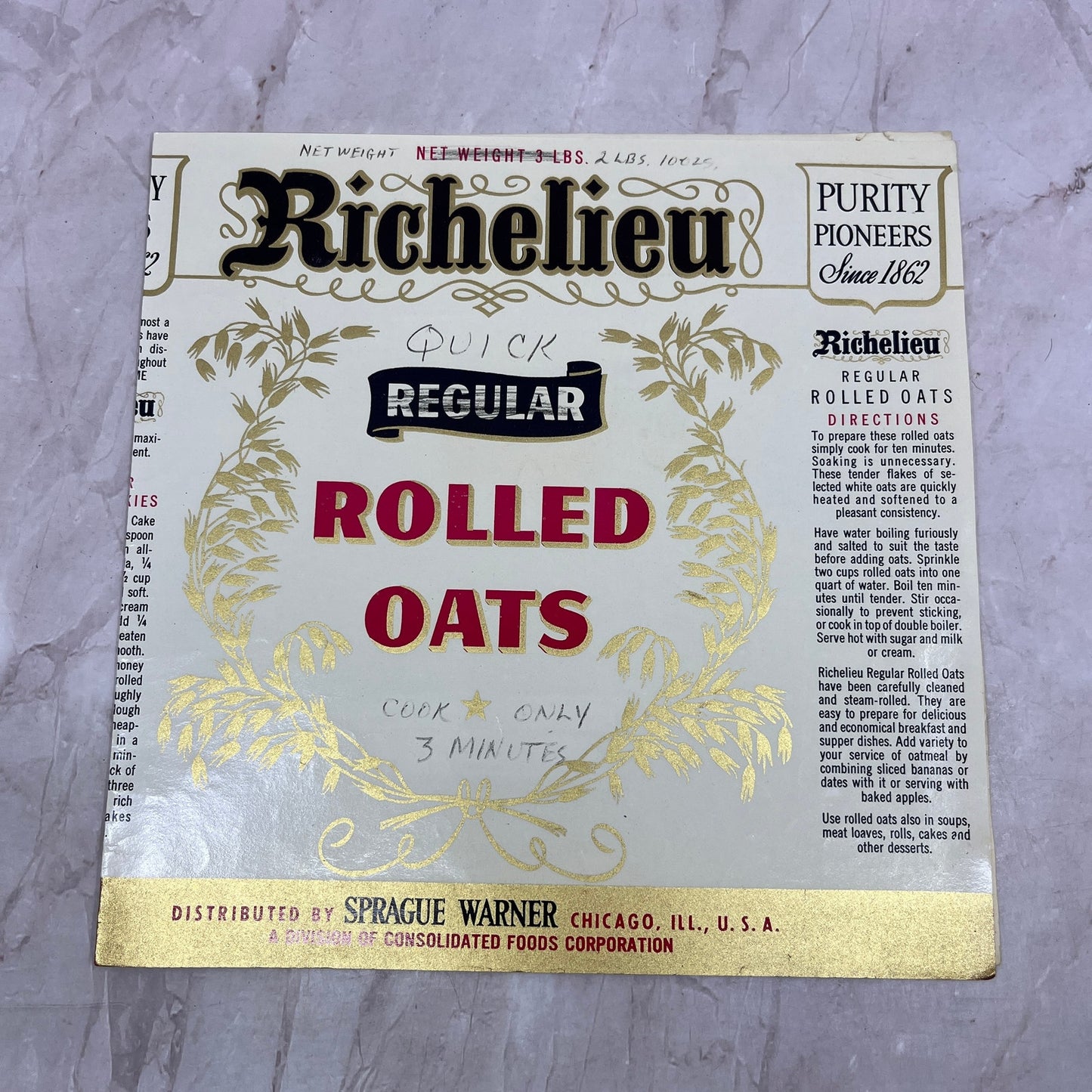Richelieu Rolled Oats Label Sprague Warner Chicago IL A19