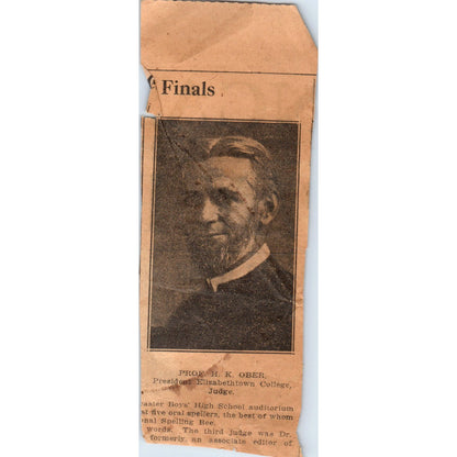 Antique Clipping of Professor H.K. Ober President Elizabethtown College PA D21