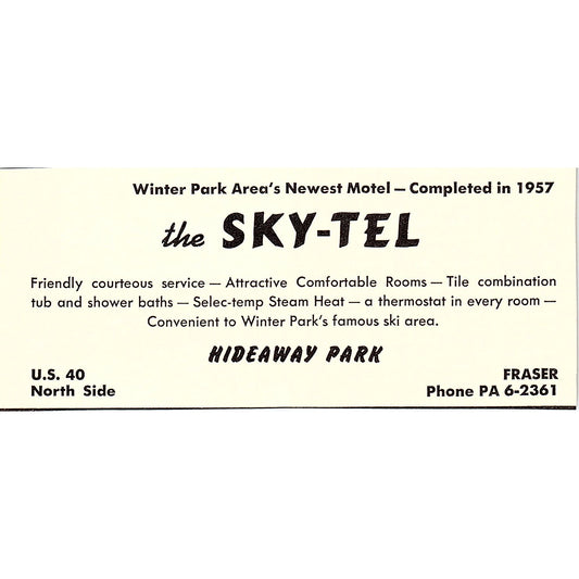 The Sky-Tel Hideaway Park Fraser CO 1958 Ad AG1-M2