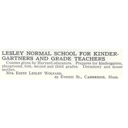 Lesley Normal School Edith Lesley Wolfard Cambridge MA c1918 Ad AE5-SA10