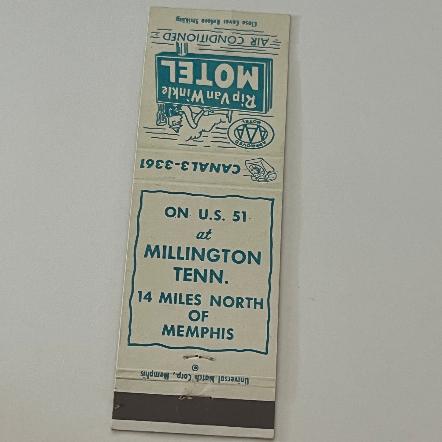 Rip Van Winkle Motel Millington Tennessee Vintage Matchbook Cover TB6-MB2-4