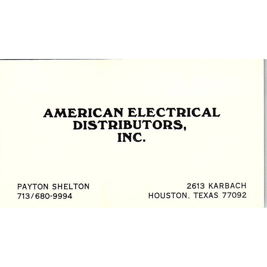 American Electrical Distributors Payton Shelton Houston TX Business Card SF3-B5