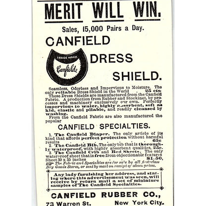 Candfield Dress Shield Canfield Rubber Co New York City 1892 Ad AG2-M11