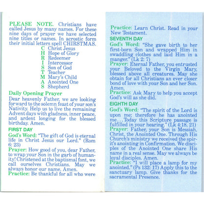 Thoughts & Prayers for the 9 Days Before Christmas Vintage Leaflet TH2-PC2