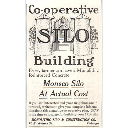 Monolithic Silo & Construction Co Chicago 1913 Magazine Advertisement AE7-N7