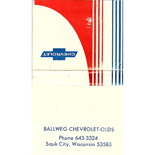 Ballweg Chevrolet-Olds Sauk City WI Vintage Matchbook TB6-MB2-12