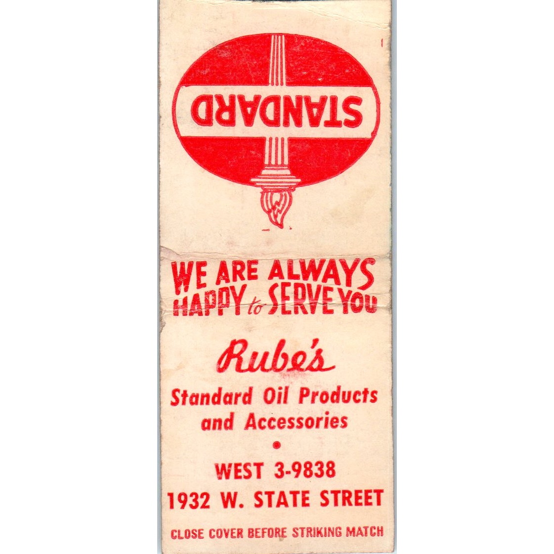 Rube's Standard Oil Milwaukee WI Vintage Matchbook Cover SD4-Y1