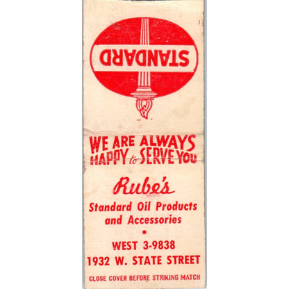Rube's Standard Oil Milwaukee WI Vintage Matchbook Cover SD4-Y1
