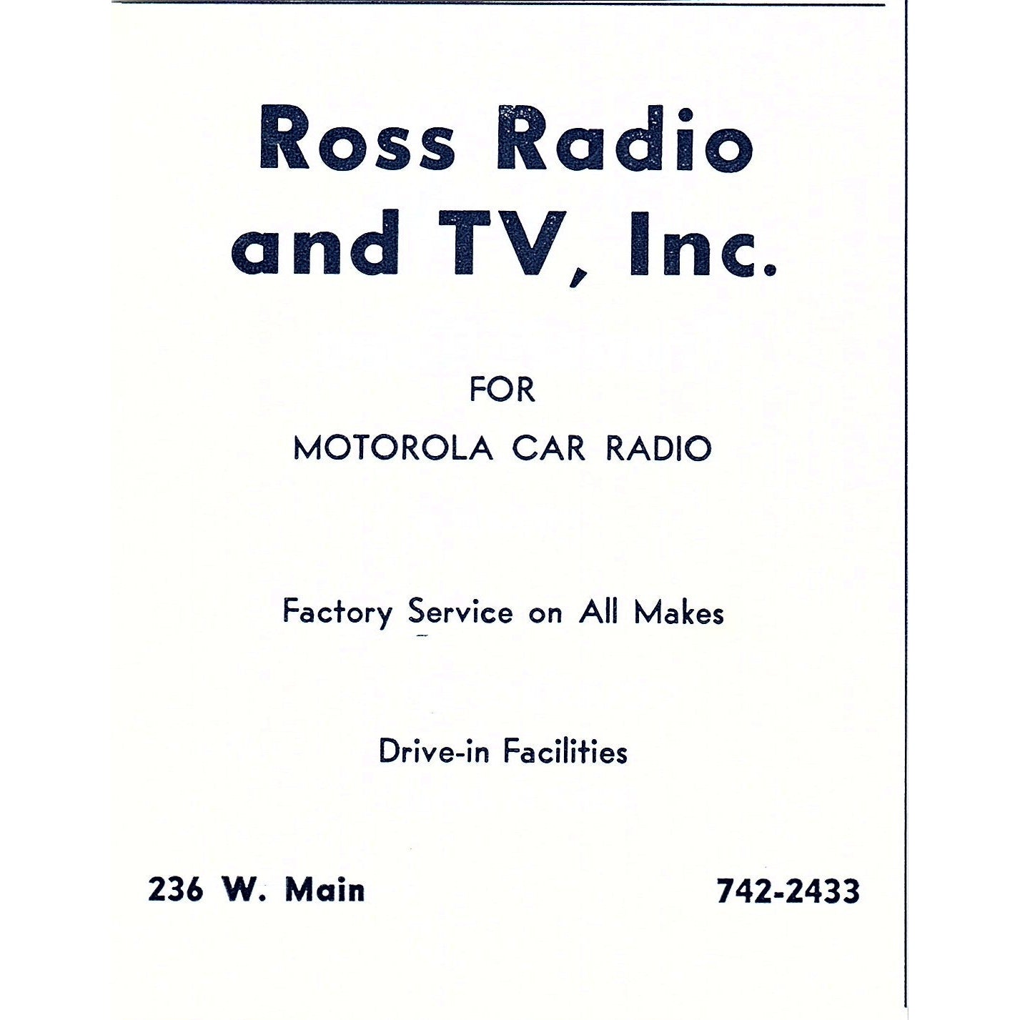 Ross Radio and TV Inc for Motorola Car Radio Fort Wayne Indiana 1964 Ad AG1-9