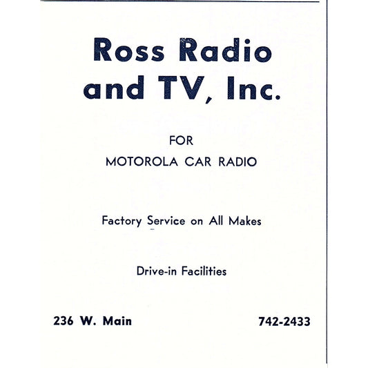 Ross Radio and TV Inc for Motorola Car Radio Fort Wayne Indiana 1964 Ad AG1-9