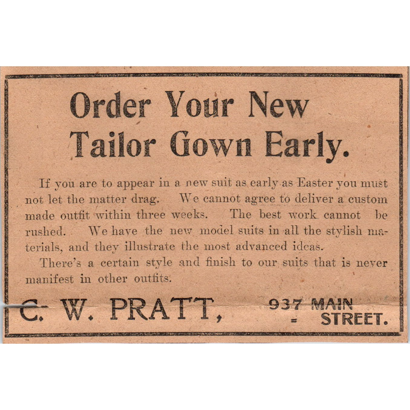 C.W. Pratt Tailored Gowns Main St Hartford 1901 Newspaper Ad AD8-H2
