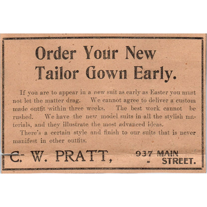 C.W. Pratt Tailored Gowns Main St Hartford 1901 Newspaper Ad AD8-H2