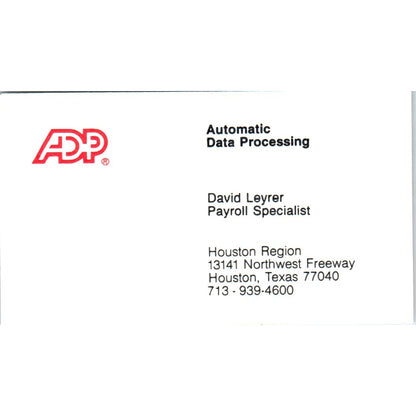 David Leyrer ADP Automatic Data Processing Houston Vintage Business Card SD8-B16
