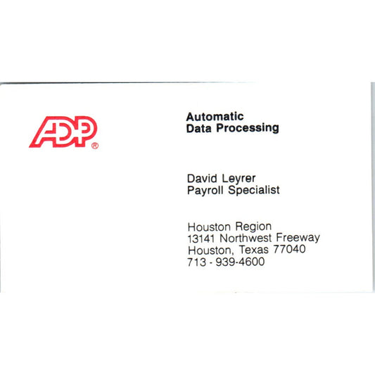 David Leyrer ADP Automatic Data Processing Houston Vintage Business Card SD8-B16