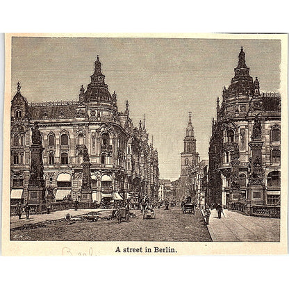 A Street in Berlin Germany 3x4" 1901 Engraving AF6-M14