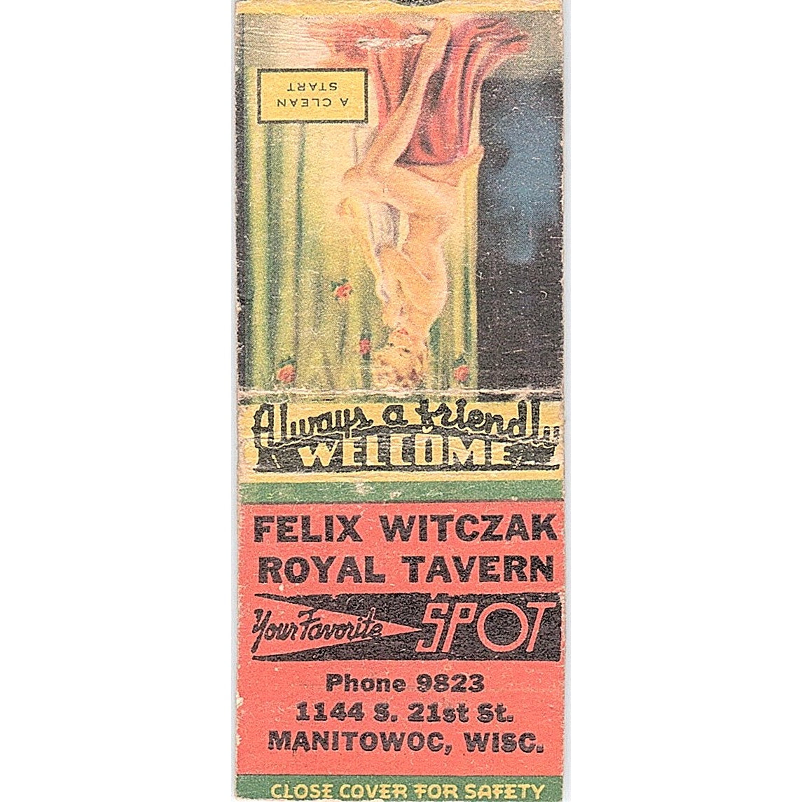 Felix Witczak Royal Tavern Manitowoc WI Pinup Vintage Matchbook Cover SC7-Y8