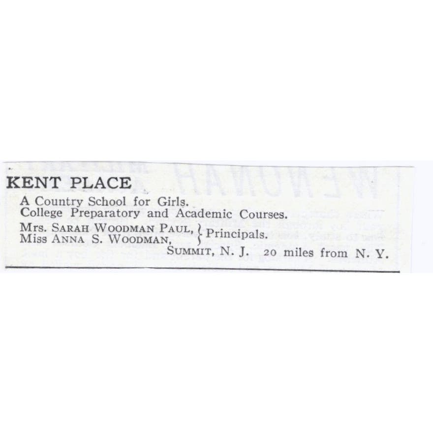 Kent Place Sarah Woodman Paul Anna S. Woodman Summit NJ c1918 Advert AE5-SA8