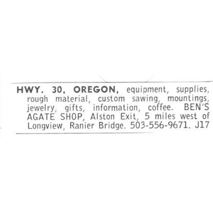 Ben's Agate Shop Hwy 30 Longview Rainier Bridge Oregon 1972 Ad AF8-S26