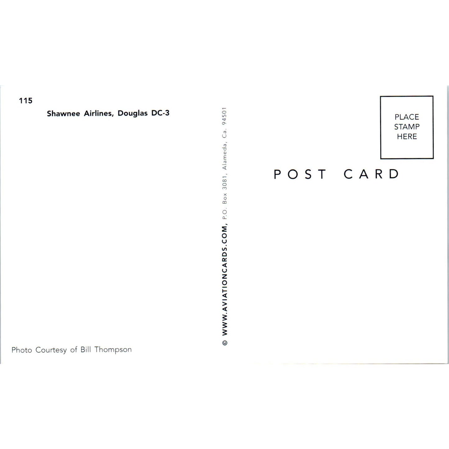 Shawnee Airlines Douglas DC-3 Vintage Postcard TG8-PC