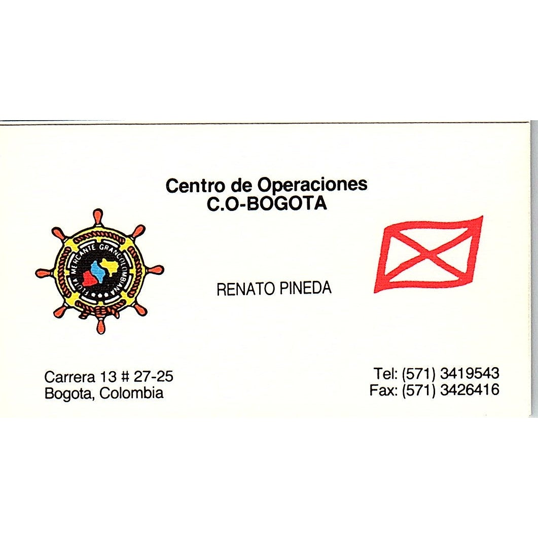 Centro de Operaciones Renato Pineda Bogotá Colombia Vintage Business Card SC9-B1