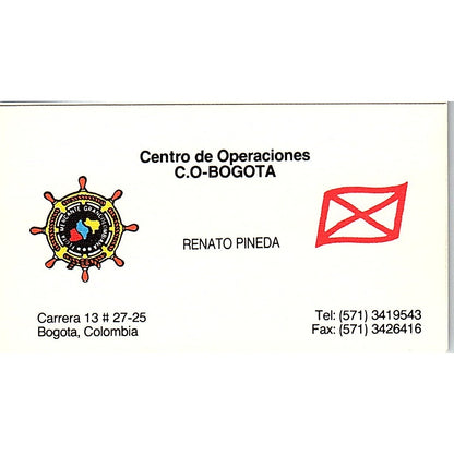 Centro de Operaciones Renato Pineda Bogotá Colombia Vintage Business Card SC9-B1