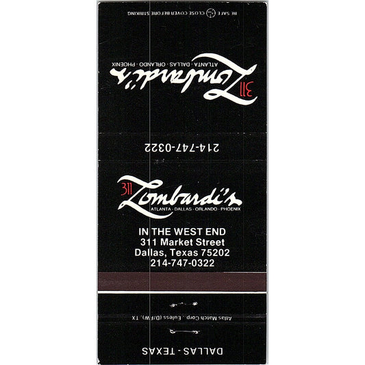 Lombardis in the West End Dallas Texas Vintage Matchbook TB6-MB2-8