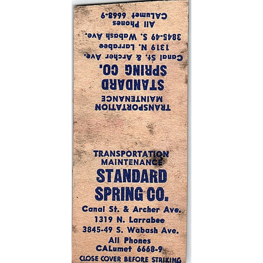 The Standard Spring Co Chicago Vintage Matchbook Cover SC7-Y9