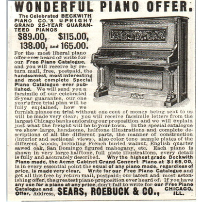 Sears, Roebuck & Co Piano Offer c1905 Original Magazine Advertisement AE7-A3