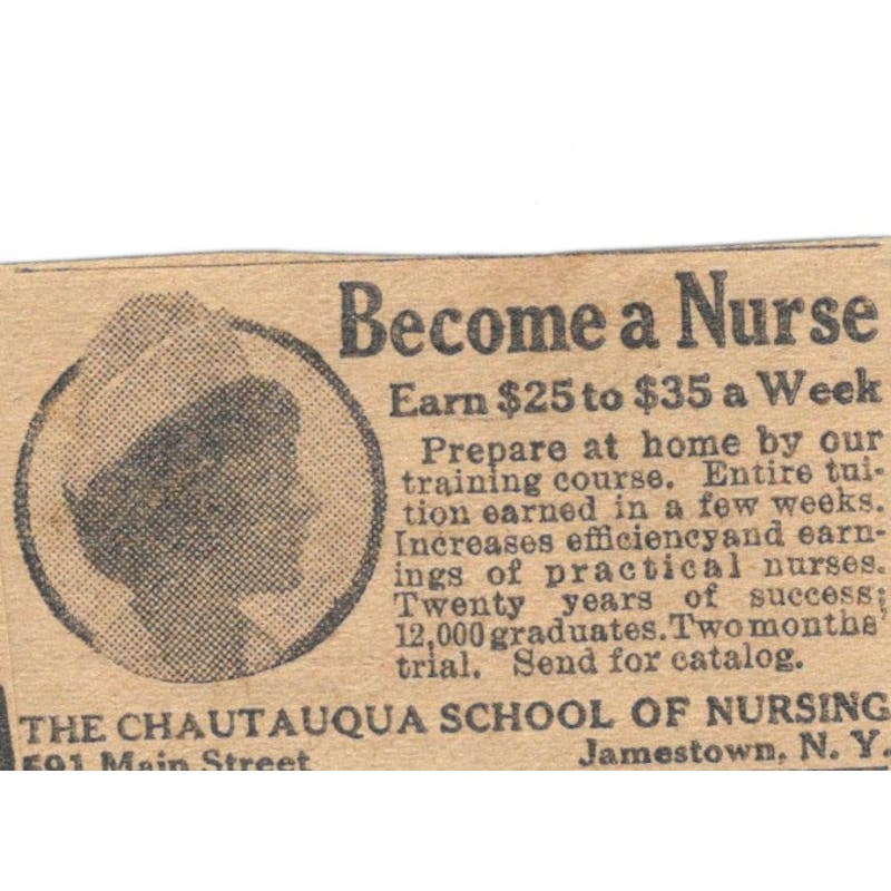 Chautauqua School of Nursing Jamestown NY 1923 Magazine Ad Clip AE1-8