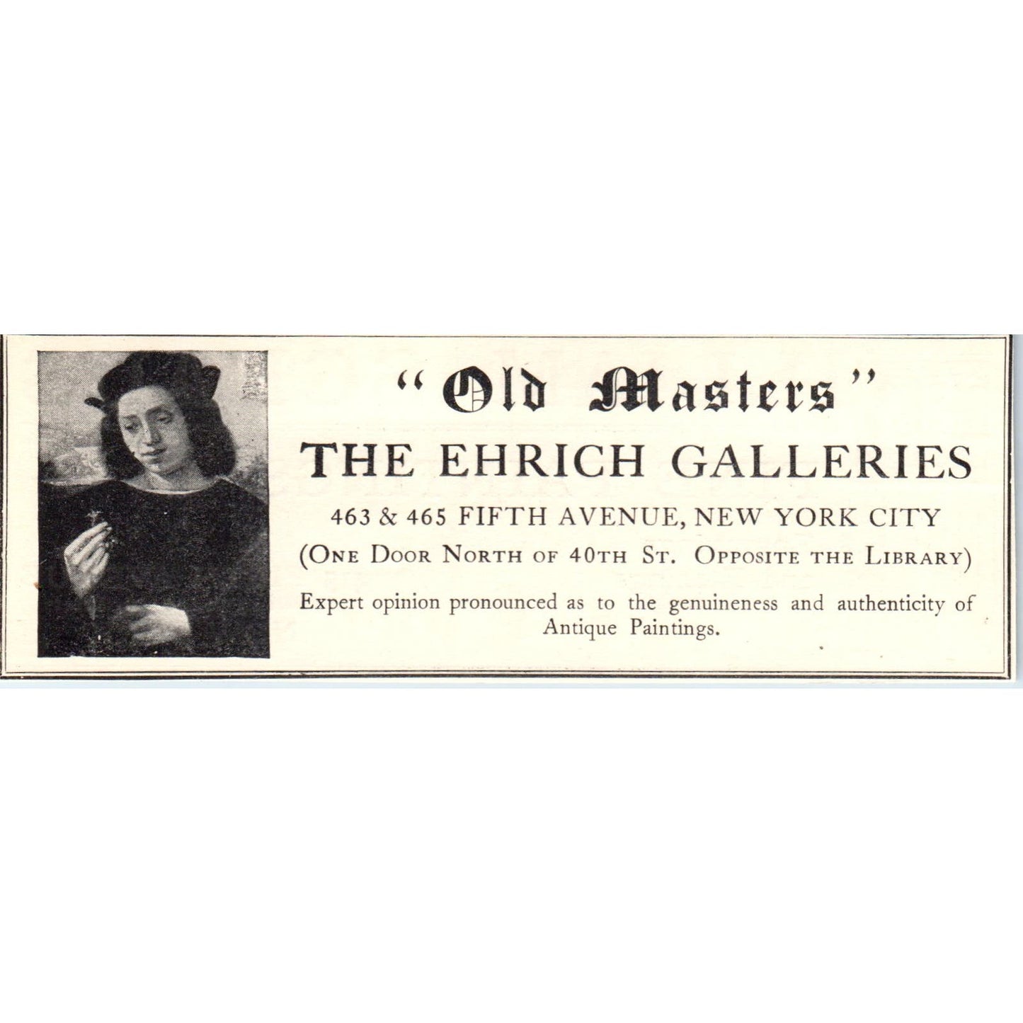 Old Masters - The Ehrich Galleries 5th Ave NY c1905 Victorian Ad AE9-MA2