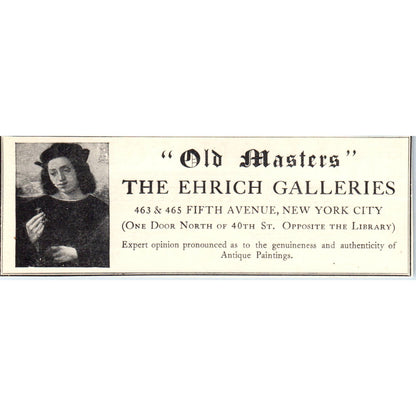 Old Masters - The Ehrich Galleries 5th Ave NY c1905 Victorian Ad AE9-MA2